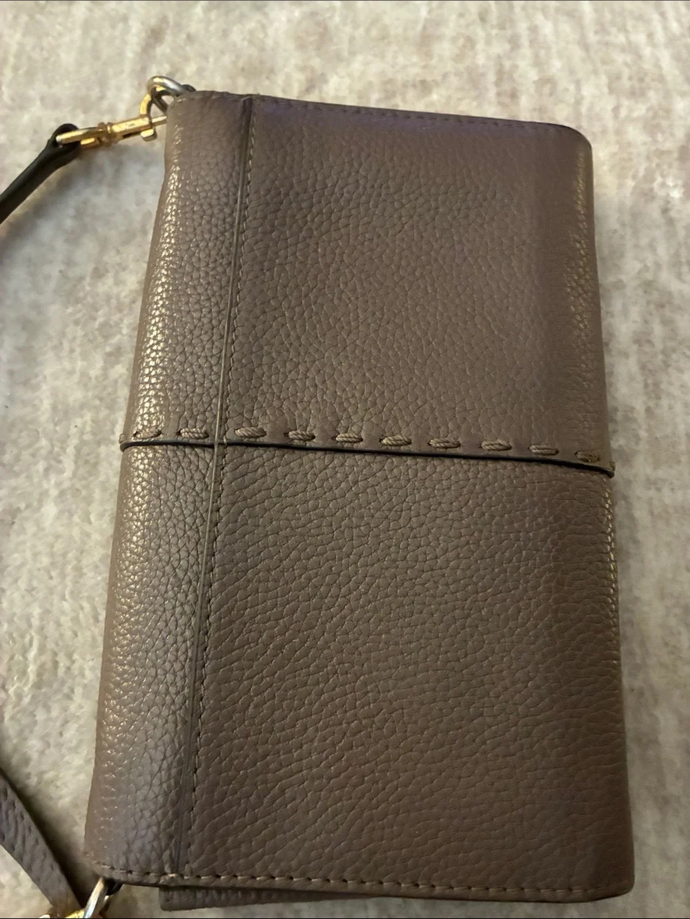 Tory Burch Brown Pebbled Leather Crossbody Wallet‎